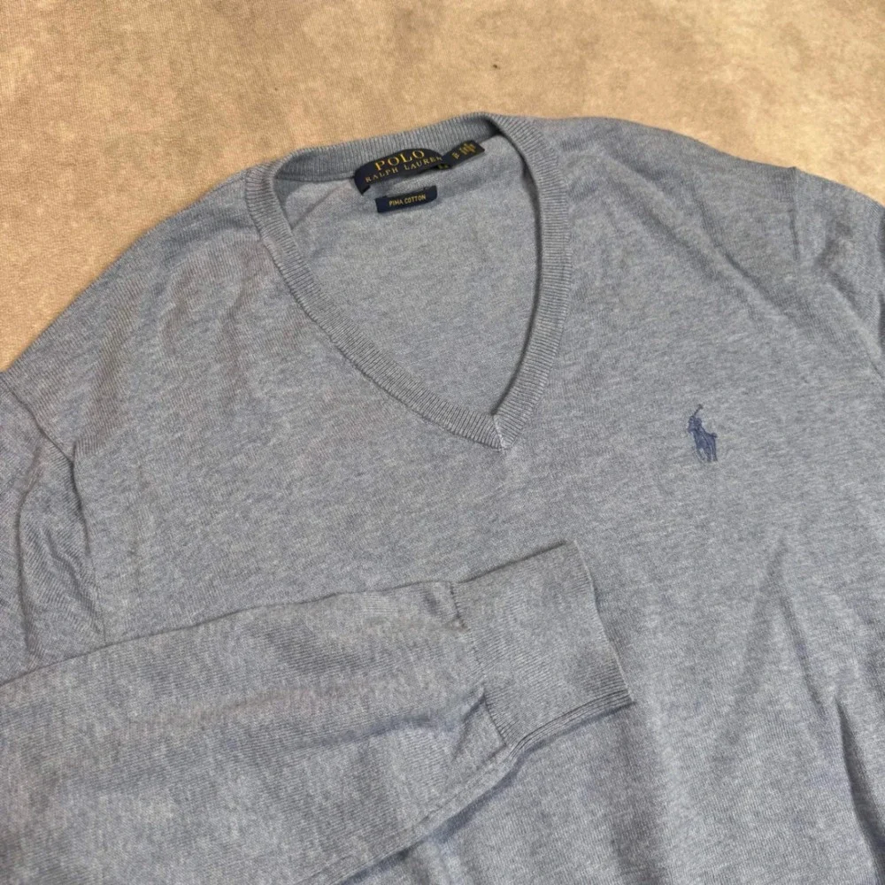Polo Ralph Lauren Mens Pima Cotton V-Neck Sweater Light Blue Small Pony Logo SP